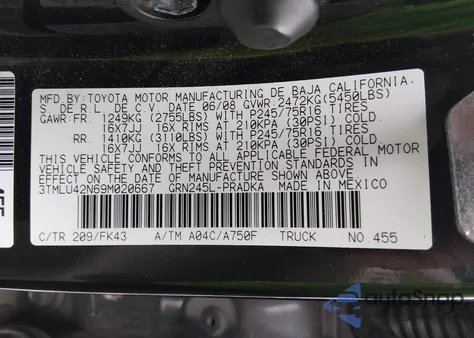 2009 Toyota Tacoma Base V6 из США, поврежденный, VIN 3TMLU42N69M020667